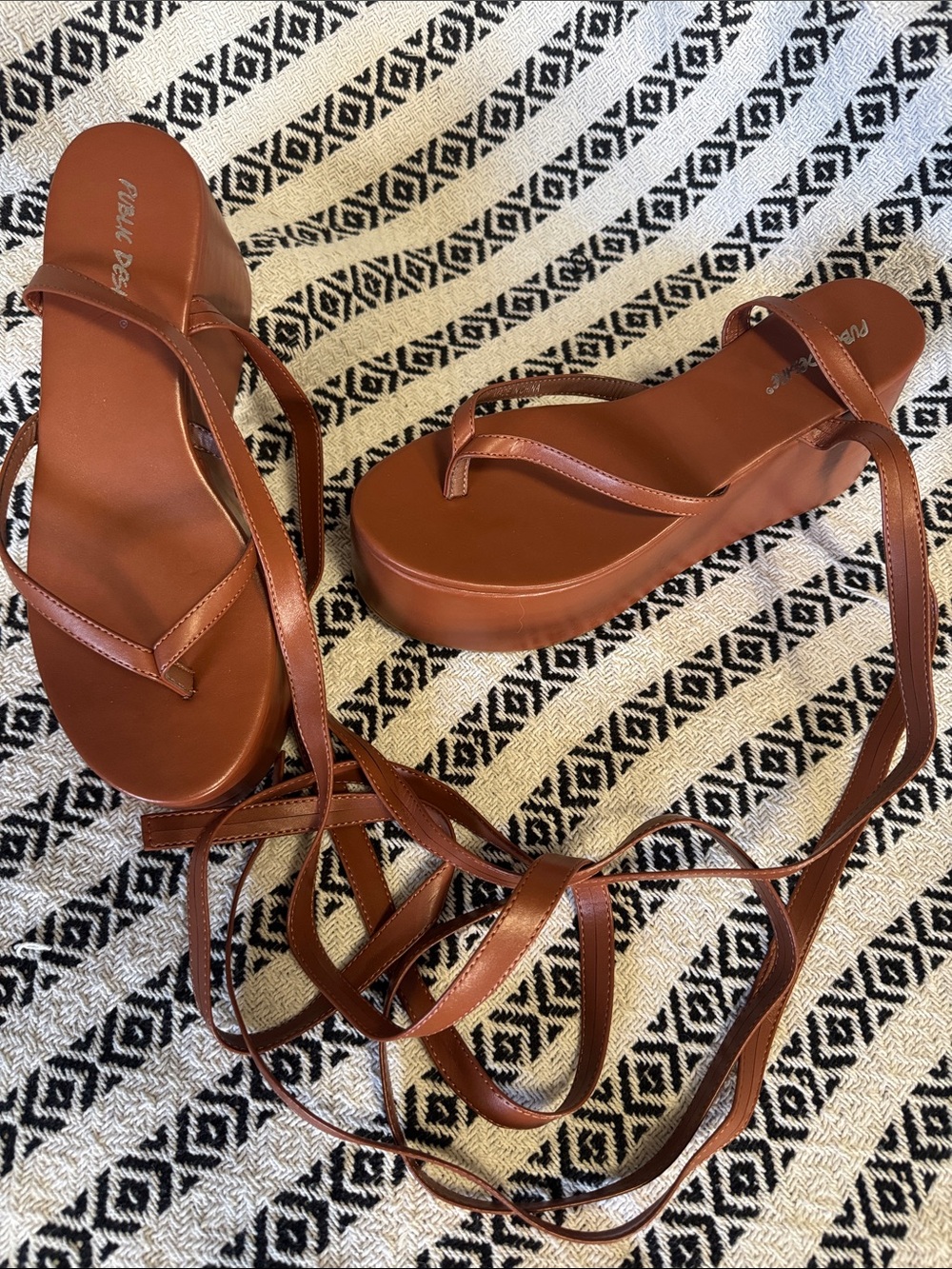 Public Desire Brown Wrap Platform Sandals